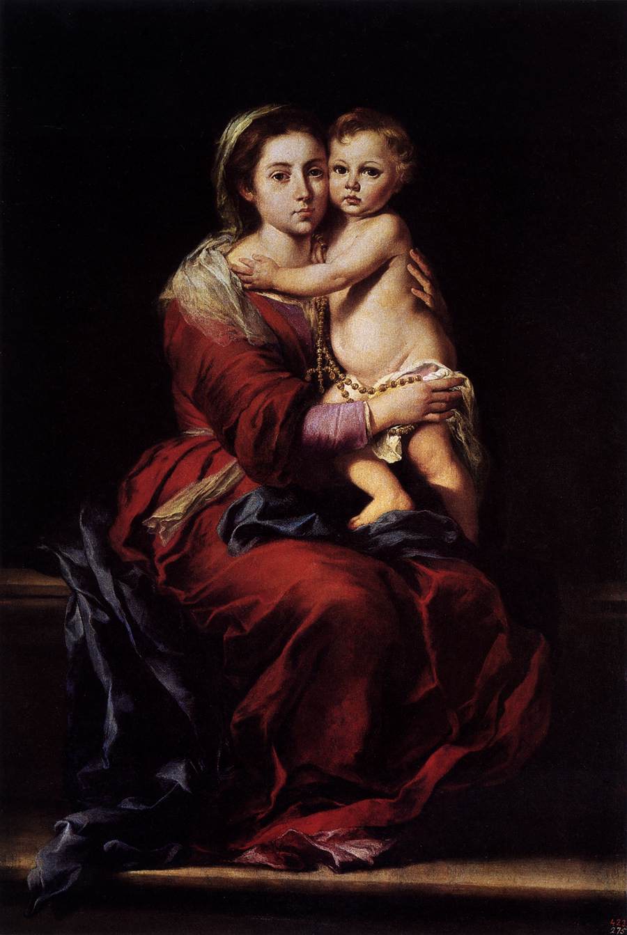 Virgin and Child with a Rosary by Murillo: the Virgin Mary holding the Christ Child and a rosary.