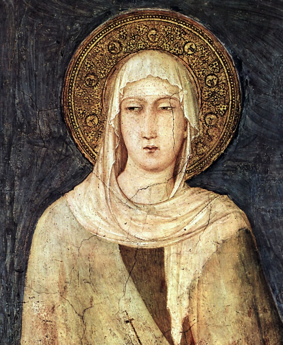 Saint Clare of Assisi, from the fresco by Simone Martini in the Lower Basilica at Assisi.